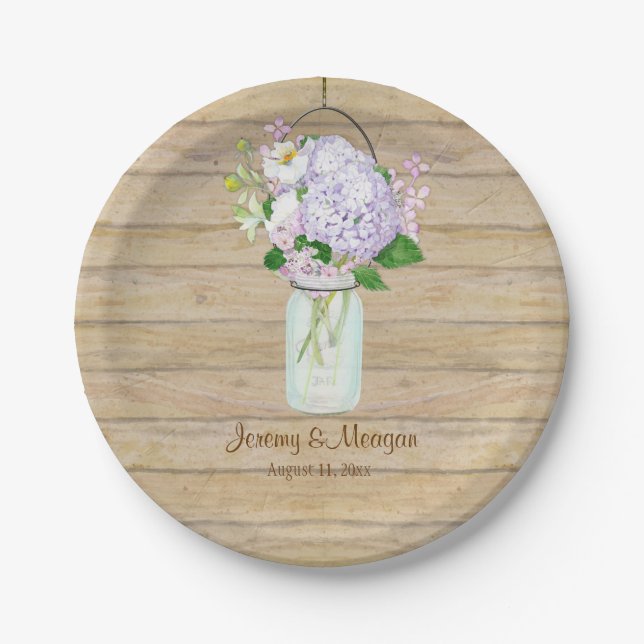 Assiettes En Carton Bois rustique Barne de grange grange Hydrangea Mas (Devant)