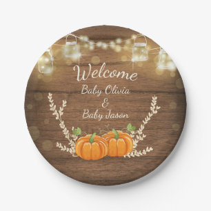 Assiettes En Carton Bois rustique de baby shower de plats jumeaux de