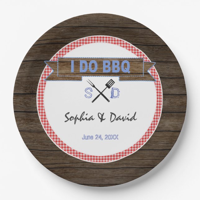Assiettes En Carton Bois rustique En vichy je fais BBQ Couples Douche (Devant)