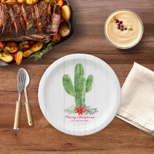 Assiettes En Carton Bois rustique Floral Cactus Noël