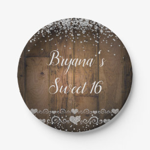 Assiettes En Carton Bois rustique Glam Diamants Paillettes Fête d'anni