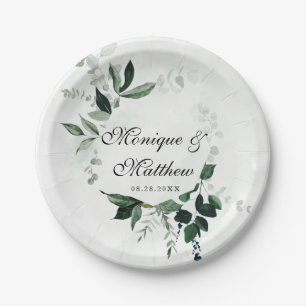 Assiettes En Carton Bois rustique verte Mariage Eucalyptus