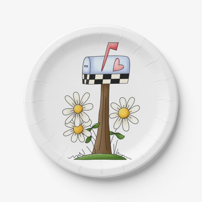 Assiettes En Carton Boîte aux lettres avec marguerites et drapeau du c (Devant)