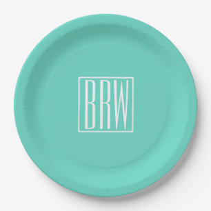 Assiettes En Carton Bold Modern   White on aqua