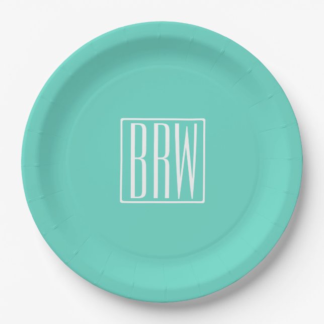 Assiettes En Carton Bold Modern | White on aqua (Devant)