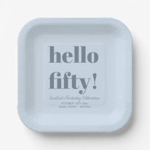 Assiettes En Carton Bold Soft Blue Moderne Anniversaire 50 Ans Personn