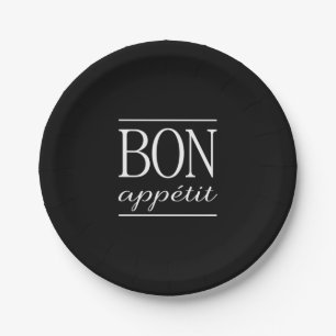Assiettes En Carton BON APPETIT Typographie Nourriture Citation Noir &