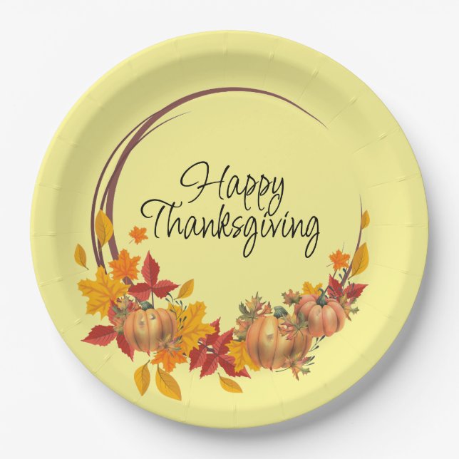 Assiettes En Carton BON THANKSGIVING Automne Couleurs Citrouille Wreat (Devant)