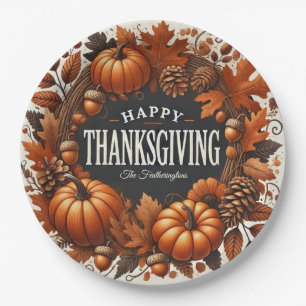 Assiettes En Carton Bon thanksgiving Citrouille Automne Feuilles Wreat