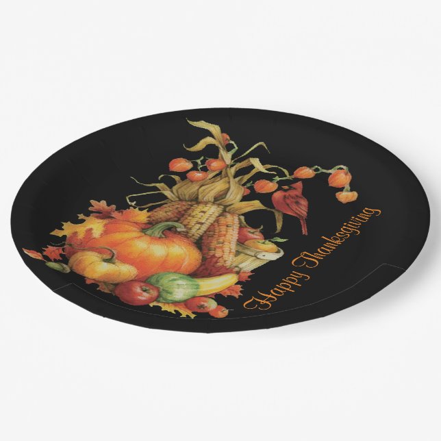 Assiettes En Carton Bon thanksgiving de récolte d'automne Plaques noir (Angle)