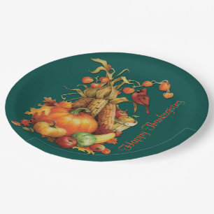 Assiettes En Carton Bon thanksgiving de récolte d'automne Plaques vert