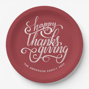 Assiettes En Carton Bon thanksgiving de script Bourgogne personnalisé