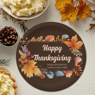 Assiettes En Carton Bon thanksgiving d'entreprise Feuilles Brown