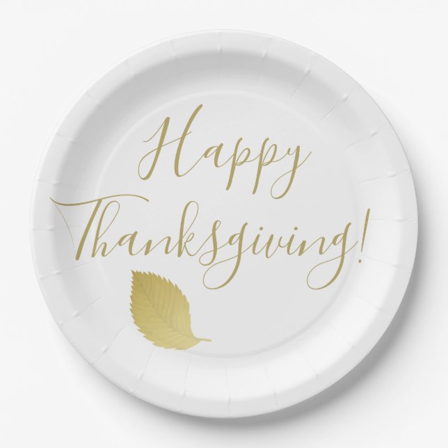 Assiettes En Carton Bon thanksgiving - Elégante feuille d'automne d'or (Devant)