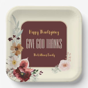 Assiettes En Carton Bon thanksgiving Fleurs et Figues d'automne