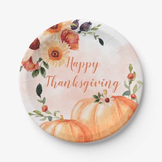 Assiettes En Carton Bon thanksgiving floral (Devant)