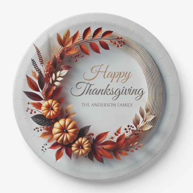 Assiettes En Carton Bon thanksgiving moderne Floral Wreath Custom (Devant)