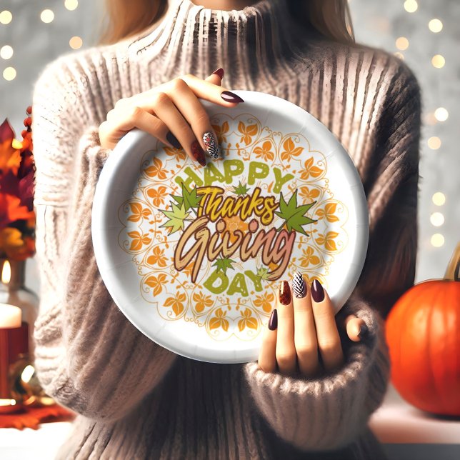 Assiettes En Carton Bon thanksgiving moderne Foliage sans soudure Mand (Créateur téléchargé)