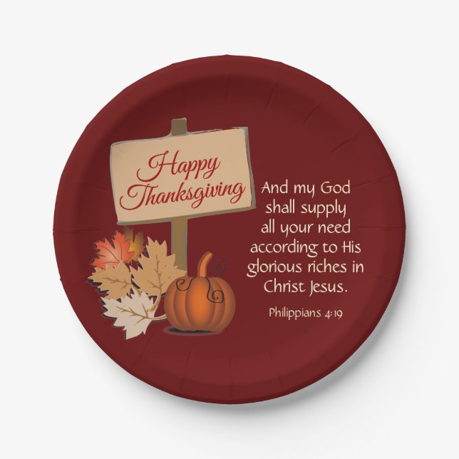 Assiettes En Carton BON THANKSGIVING Mon Dieu Apportera BURGUNDY (Devant)