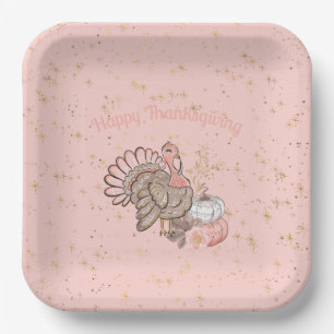 Assiettes En Carton Bon thanksgiving rose Turquie et Citrouilles