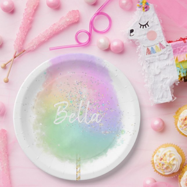Assiettes En Carton Bonbon de coton parties scintillant arc-en-ciel mi (Créateur téléchargé)