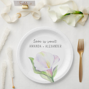 Assiettes En Carton Bonbon de douche de mariage - calla blanc