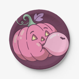 Assiettes En Carton Bonbon Rose Bulles de Bubble Gum Halloween Pastel