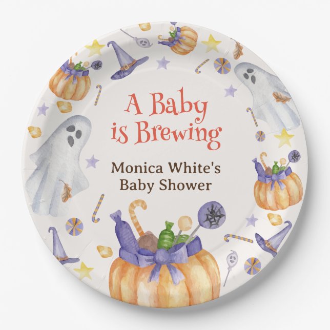 Assiettes En Carton Bonbons Citrouilles Fantômes Halloween Baby Brassa (Devant)