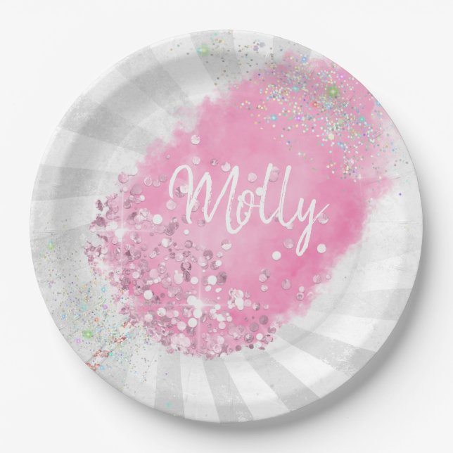 Assiettes En Carton Bonbons de coton parties scintillant mignonne cein (Devant)