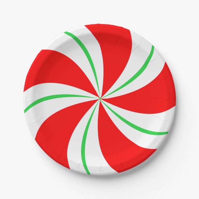 Assiettes En Carton Bonbons de Noël à la menthe rouge et verte (Devant)