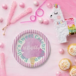 Assiettes En Carton Bonbons en coton rose fête d'anniversaire Tan Turq