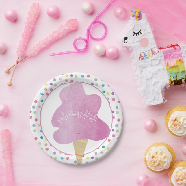 Assiettes En Carton Bonbons en coton rose Points d'aquarelle de fête d (Fête)