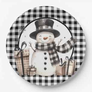 Assiettes En Carton Bonhomme de neige à carreaux Buffalo noir