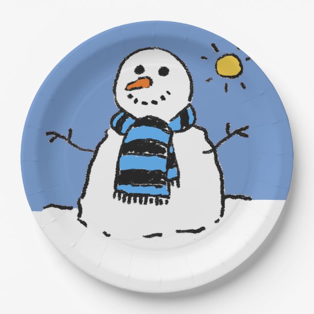 Assiettes En Carton Bonhomme de neige au soleil (Devant)