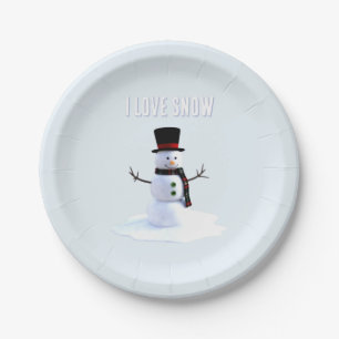 Assiettes En Carton Bonhomme de neige avec chapeau et écharpe. J'aime