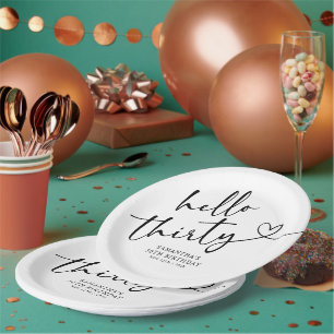 Assiettes En Carton Bonjour 30 ans d'anniversaire moderne noir et blan