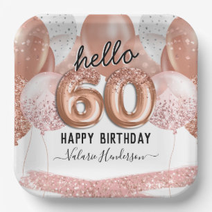 Assiettes En Carton Bonjour 60 Parties scintillant rose Ballons d'anni