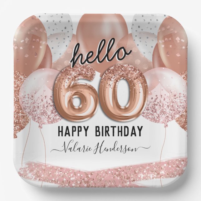 Assiettes En Carton Bonjour 60 Parties scintillant rose Ballons d'anni (Recto)