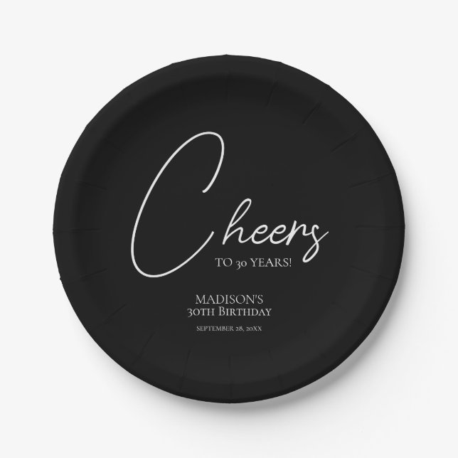Assiettes En Carton Bonjour à n'importe quel âge 30e anniversaire noir (Devant)