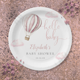 Assiettes En Carton Bonjour Baby Pink Hot Air Baby shower de ballon