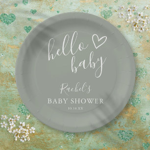 Assiettes En Carton Bonjour Baby shower Genre Neutre Boho Sage Green