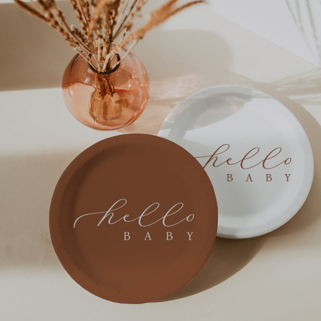 Assiettes En Carton Bonjour Baby shower minimaliste de script bébé (Créateur téléchargé)