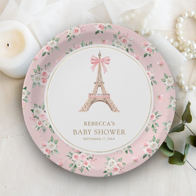Assiettes En Carton Bonjour Bebe French Pink Café Baby shower (Créateur téléchargé)