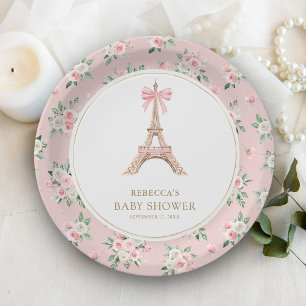 Assiettes En Carton Bonjour Bebe French Pink Parisian Cafe Baby Shower