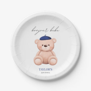 Assiettes En Carton Bonjour Bebe French Watercolor Bear Baby shower