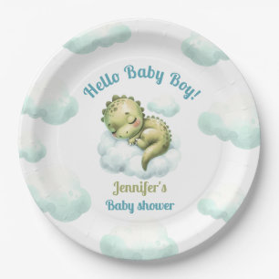 Assiettes En Carton Bonjour bébé garçon mignonne Dinosaur Baby shower 