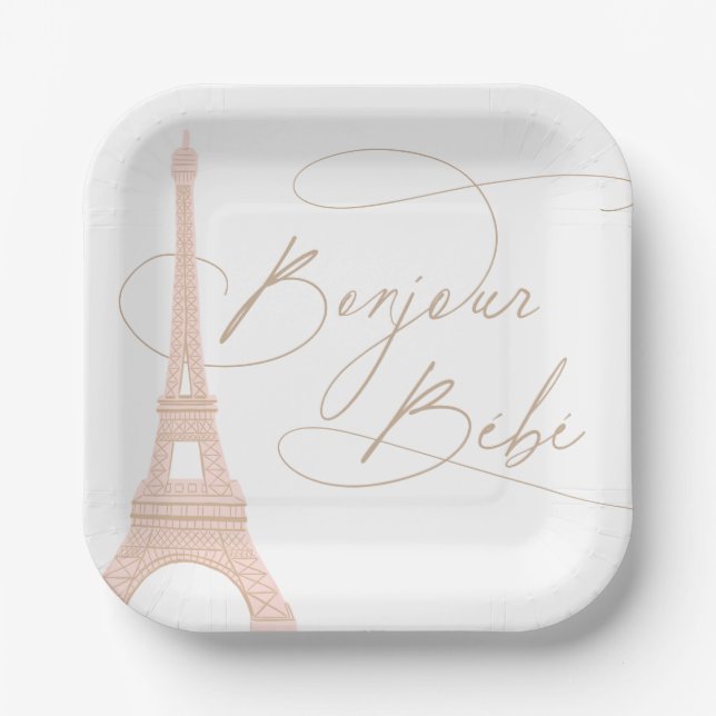 Assiettes En Carton Bonjour Bebe Paris Baby shower français (Recto)