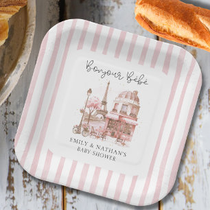 Assiettes En Carton Bonjour Bébé Paris Café Baby shower Script