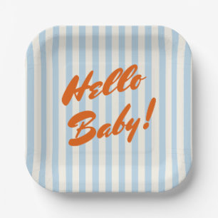 Assiettes En Carton Bonjour Bébé Retro Orange Blue Stripes Baby shower