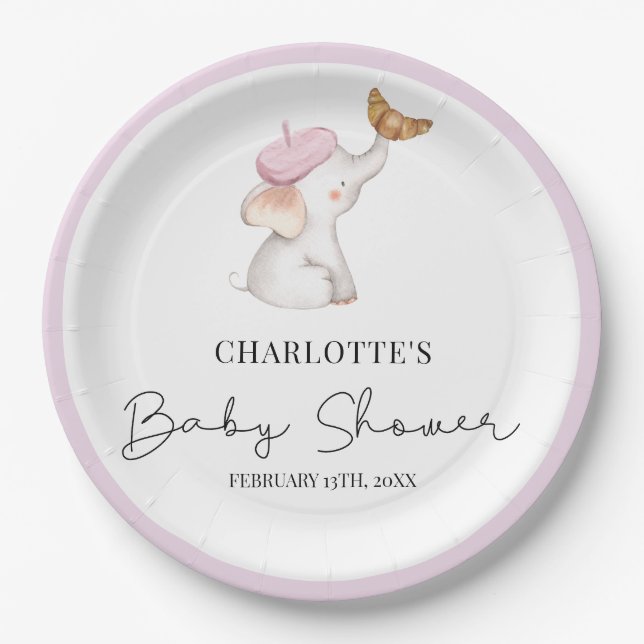Assiettes En Carton Bonjour Bebe Romantique Français Baby shower fille (Devant)